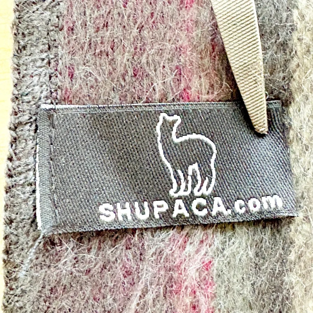Shupaca Alpaca Scarf Handmade Ecuador Striped Gray Burgundy Red Fringed 78x11